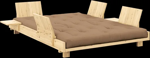 Karup Design Social Sovesofa Med 4 Stk. Rygstøtte, Sideborde & Madras 140x200 Mocca/Klarlakeret
